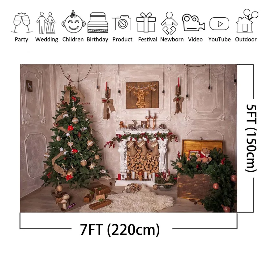 Neoback Fotografia Christmas background Fireplace Chrismas tree photography backdrop for kids portrait photo Studio