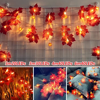 

20/30/40 LED Lights Maple Leaves Fall Garland String Light for Christmas Decoration Autumn String Light DIY Halloween Decor