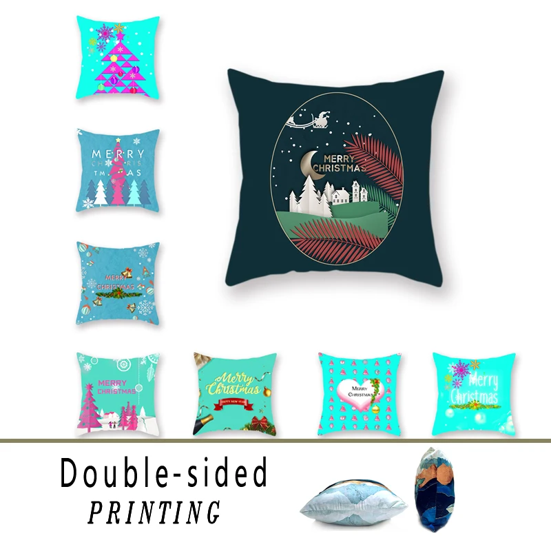 

Merry Christmas Letter Double-Sided Polyester Cushion Cover Flat Christmas Tree Fluffy Bar Sofa Decoration Throw Pillowcase