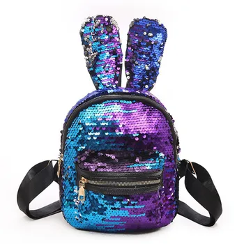 

2019 Women Sequin Backpack Bag Cute Rabbit Ears Backpack Student Rucksack Book School Travel Hiking Girl