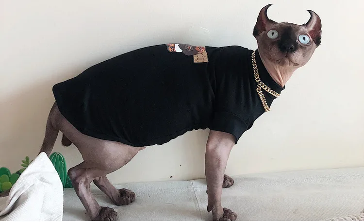 Devon Сфинкс Одежда для кошек без волос Одежда для домашних животных хлопчатобумажная одежда для домашних питомцев с ожерельем