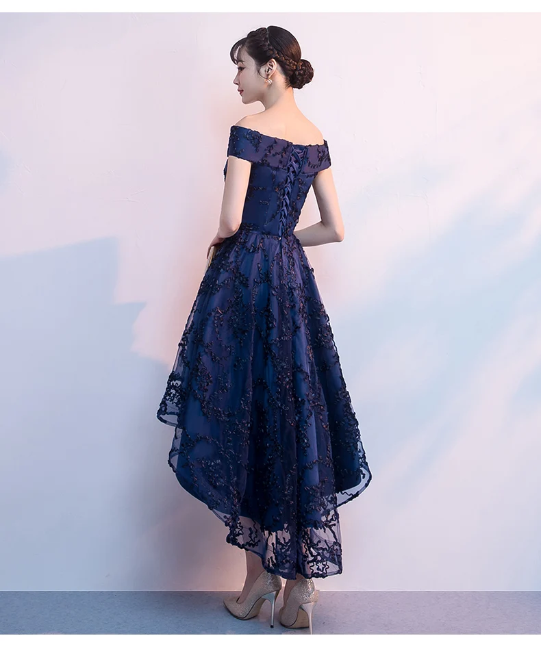 Dress Women's New Style Dignified Glorious Banquet off-Shoulder Front Short Long Back Debutante Party Elegant Evening Gown
