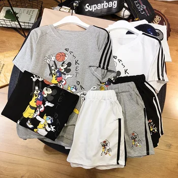 

Cartoon Mouse Print Women Set Short Sleeve O-Neck Tshirt Shorts Joggers Two Piece Outfits Large Size Summer Casual Tracksuit