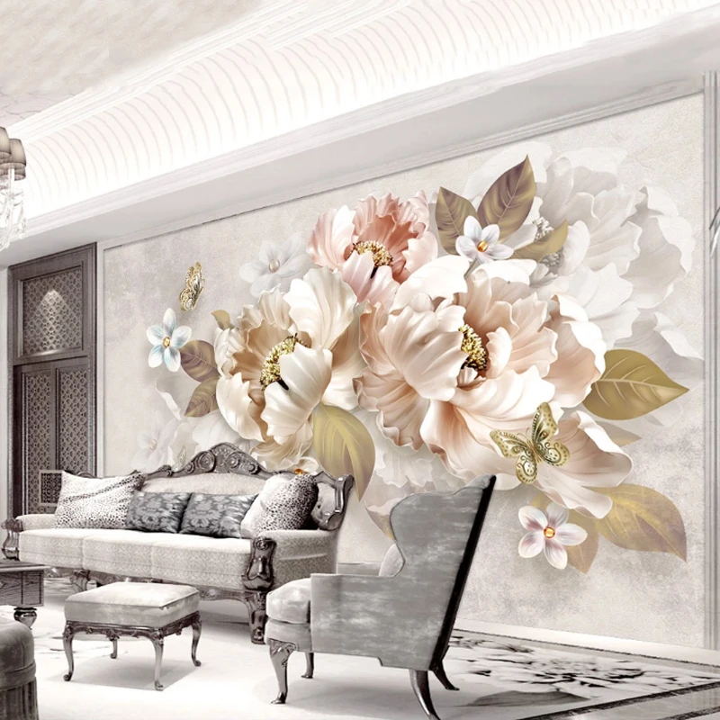 

Custom Any Size Mural Wallpaper Modern Pastoral Pink Flowers Hand Painted Photo Wall Paper Living Room Wedding House Papel Tapiz