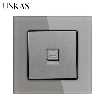 UNKAS 크리스탈 유리 패널 전원 소켓, RJ45 인터넷 잭, CAT 5e 커넥터, 컴퓨터 콘센트, 벽 데이터 소켓
