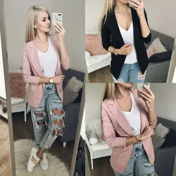 

Fashion Women Lady Elegant Slim Long Sleeve Casual Open Front Formal Work Jacket Office Coat Business Blazer Tops Outwear Suit