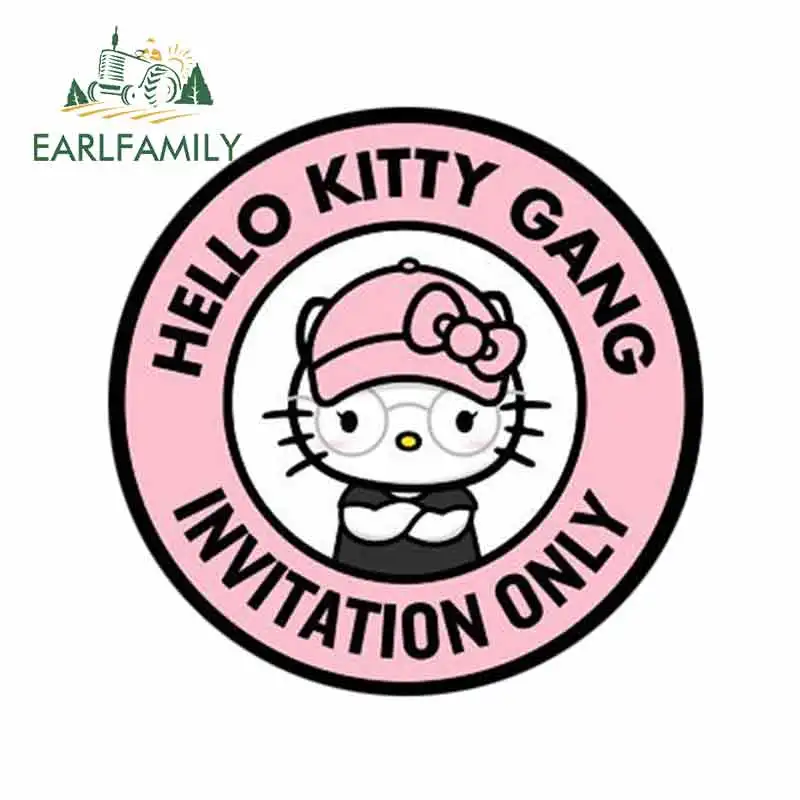 EARLFAMILY 13cm x 13cm For Hello Kitty GANG INVITATION ONLY Car Sticker JDM Motorcycle Decal Car Styling Vinyl Waterproof Decor