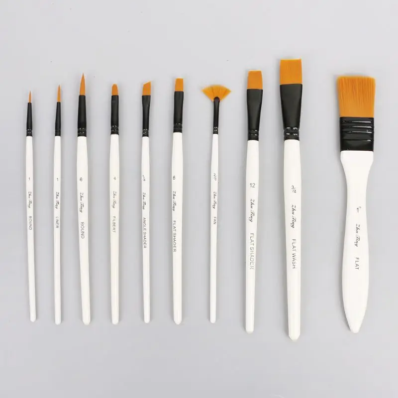 

10Pcs Nylon Hair Art Painting Brushes Set Acrylic Oil Watercolor Artists Paint Brush Set Drawing Supplies
