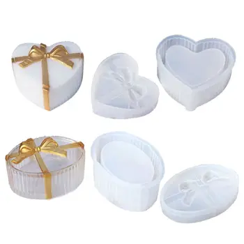 

2Pcs Gift Boxes Silicone Molds with Ribbons Jewerly Boxes Molds Heart Oval Shape Silicone Resin Molds Art Crafts Tools