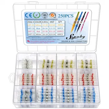 

250/100/50Pcs Solder Seal Wire Connectors Solder Connector Kit Automotive Marine Insulated Heat Shrink Solder Butt Connectors