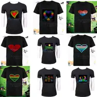 Men's T-shirt 100% Cotton Love Heart Shape Logo Light Up LED  T shirt Sound Activated Flashing El Panel T-shirt 1