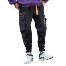 Мужские трендовые Комбинезоны на молнии с карманами на липучке, Осенние новые модные брюки-карго в стиле хип-хоп, обычная хлопковая уличная одежда