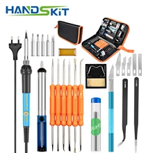 Электрический паяльник с регулируемой температурой и вилкой европейского стандарта 220 В 60 Вт+ 5 шт. наконечников, портативный инструмент для ремонта сварки и припоя, пинцет