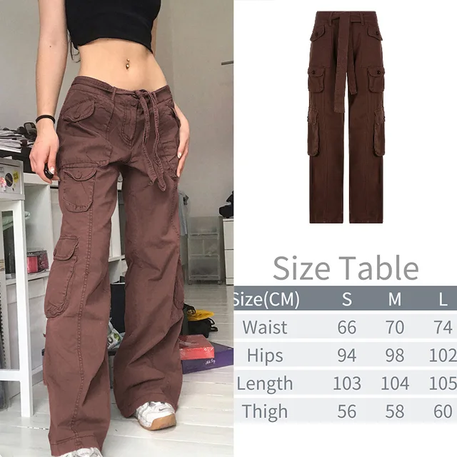 Fashion (Black)Y2K Pockets Cargo Pants For Women Straight Oversize Pants  Harajuku Vintage 90S Aesthetic Low Waist Trousers Wide Leg Baggy Jeans DOU