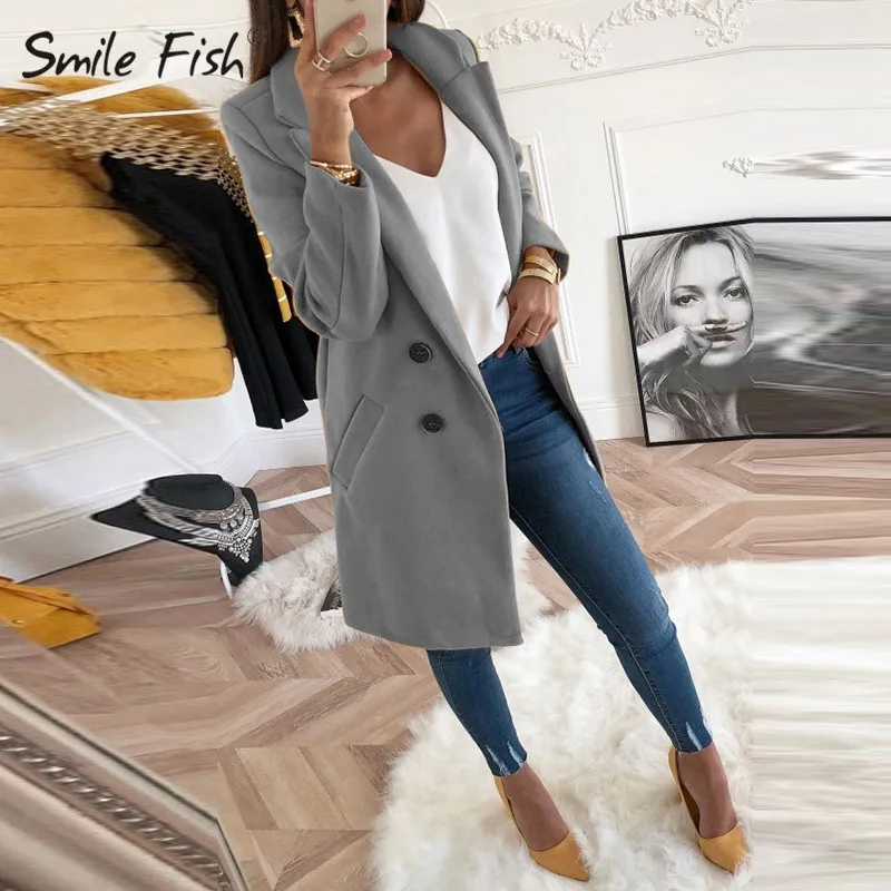 Autumn Blends Jacket Office Lady Long Wool Coat 3XL Plus Size Women Winter New Slim Long Sleeve Turn-Down Collar Coat GV782