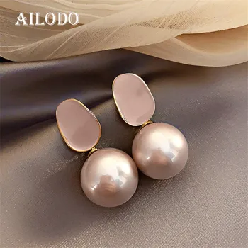 

Ailodo Korean Fashion Big Pearl Dangle Earrings For Women Elegant Party Wedding Drop Earrings 2020 Jewelry Girls Gift 20APR72