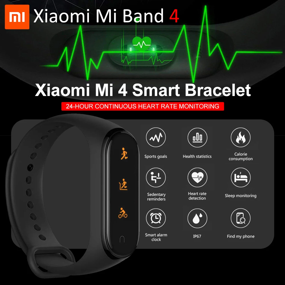 Глобальная версия Mi Band 4, смарт-браслеты Miband 4, браслет, пульсометр, фитнес, 135 мА/ч, цветной, Bluetooth 5,0, спортивный, водонепроницаемый браслет