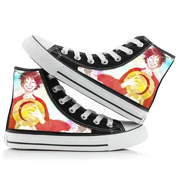 

High-Q Unisex Anime ONE PIECE Monkey D Luffy Casual Canvas Shoes ONE PIECE Zoro Nami Trafalgar Law plimsolls rope soled shoes
