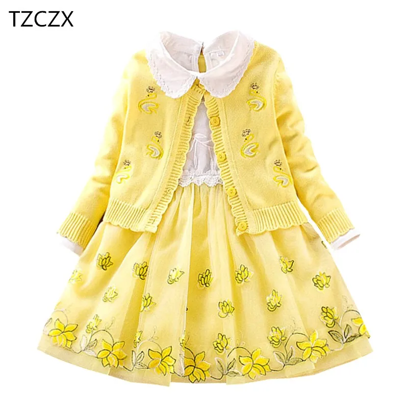 

Spring/Autumn Children girl's sets Princess skirt cotton three-piece suit children's sets cardigan sweater