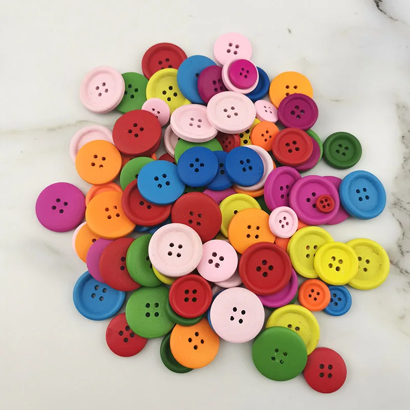 (100 pcs/pack) 4 Holes Mixed Size Wood Buttons For Home Decoration Craft Round Clothing Sewing Scrapbook Handwork DIY