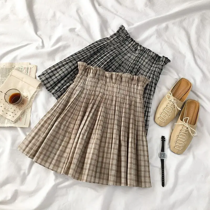 

Dress Outfit Women's Summer Korean-style Fashion Students Loose-Fit Best Friend-Hong Kong Flavor T-shirt + Plaid Skirt-Style Two