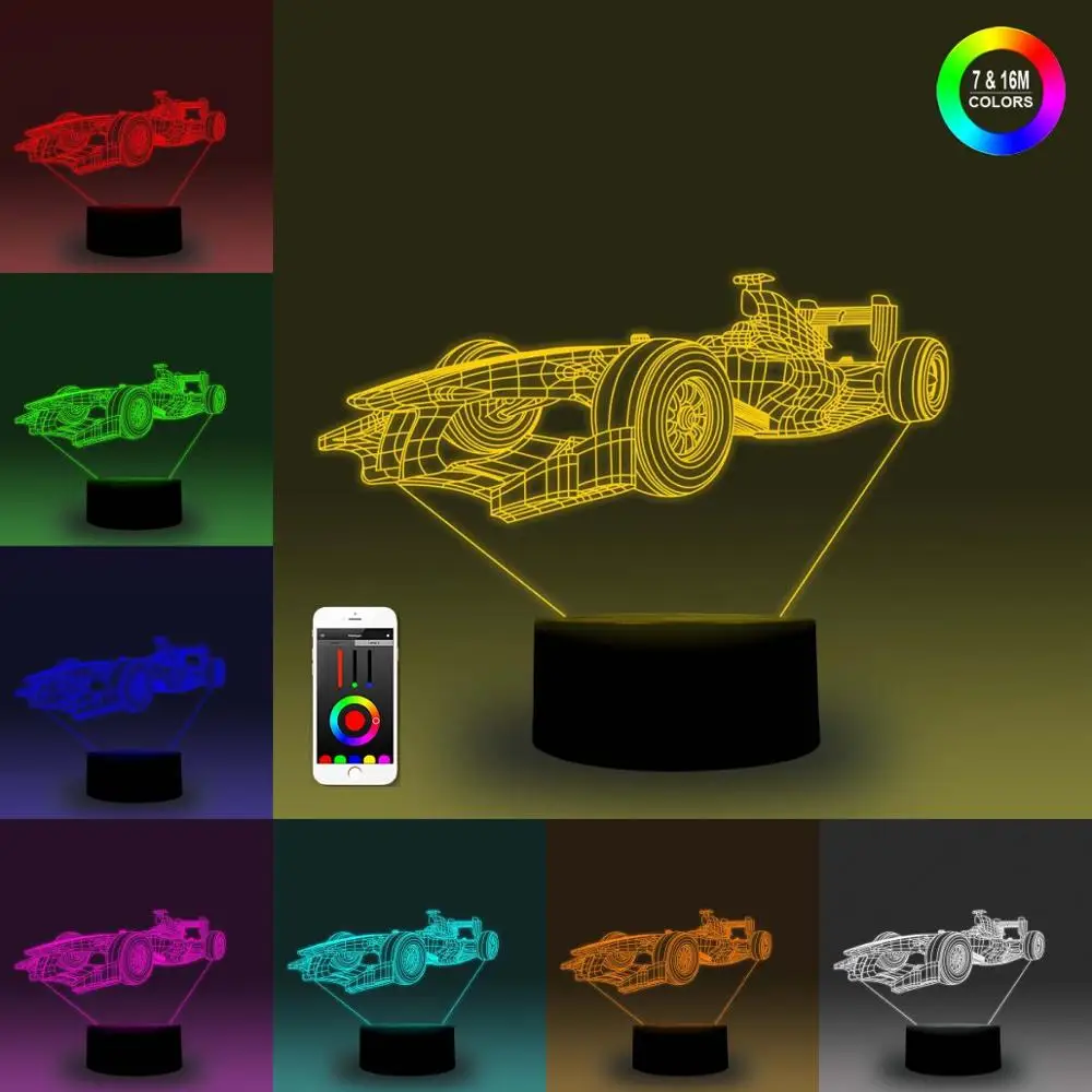 

NiteApps 3D Racing Car Night Light Desk Table Illusion Decoration Lamp Holiday Birthday Gift APP/Touch Control