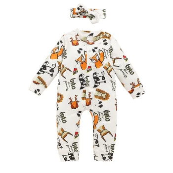 

Newborn Baby Romper Infant Baby Boy Girl Clothes Cartoon Animal Fox Rompers Jumpsuit Playsuit Headband Outfits Clothing Set 2PCS