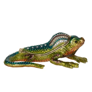 

Jeweled Green Lizard Trinket Box Crystal Hinged Jewelry Box Collectible Creative Gift