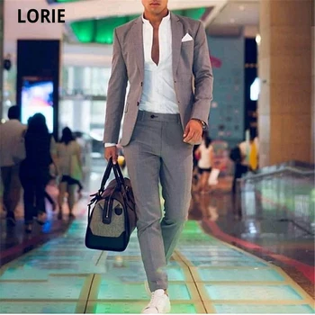 Skup LORIE Szary Garnitur ślub, Drużba Mężczyźni Formalne Prom Kostium Imprezowy Zestawy Kurtka + Spodnie Smart Casual Smokingi Dla Pana Młodego Dostosuj