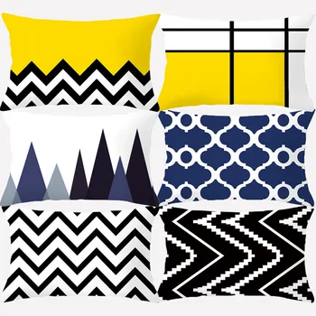 

Colorful Geometric Cushion Cover Decorative Sofa Cushions Pillowcover Rectangle Polyester Yellow Black White Blue Pillowcase