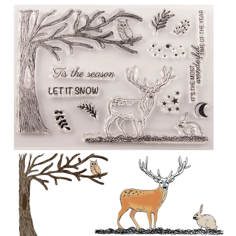 

Christmas Stamp Dies Deer rabbit clear stamp with dies set Tree Metal cutting dies and stamp for DIY Scrapbooking craft template