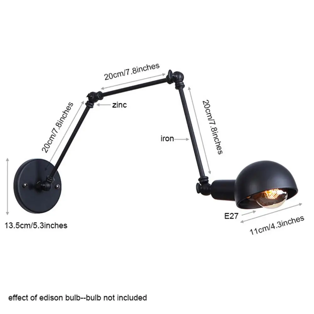 Black White Rust Wall Sconces Lamp 3 Swing Arms Adjustable Study Restaurant Art Lights Decorative Wall Light Sconce Fixture