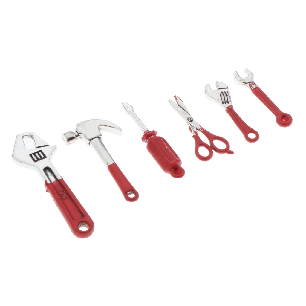 6 Pieces 1:12 Scale Repair Tools Set Simulation for Doll House Garden Scenery