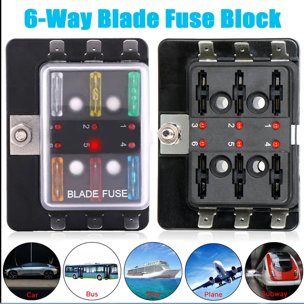 6-Way Car Blade Fuse Box Block Holder ATO/ATC Automobile Marine Boat DC32V