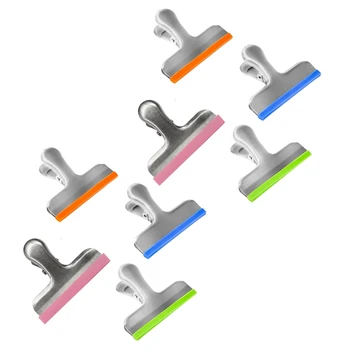 

8 Pack Food Storage Bag Sealing Clips Stainless Steel with Silicone Edging, 3 Inch Wide,for Kitchen Office Usage