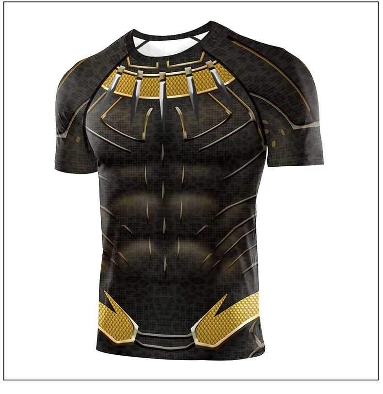 VIP FASHION Black Panther Costume Boy Adult Men 3D printed Superhero Raglan Sleeves Compression Shirts Tops For Male