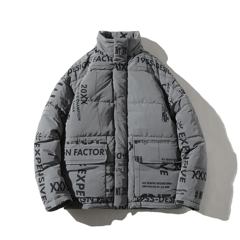 Мужская одежда с Северными границами Shu зимнее Новое Стильное пуховое пальто с английским принтом и буквенным принтом и воротником-стойкой одежда с хлопковой подкладкой