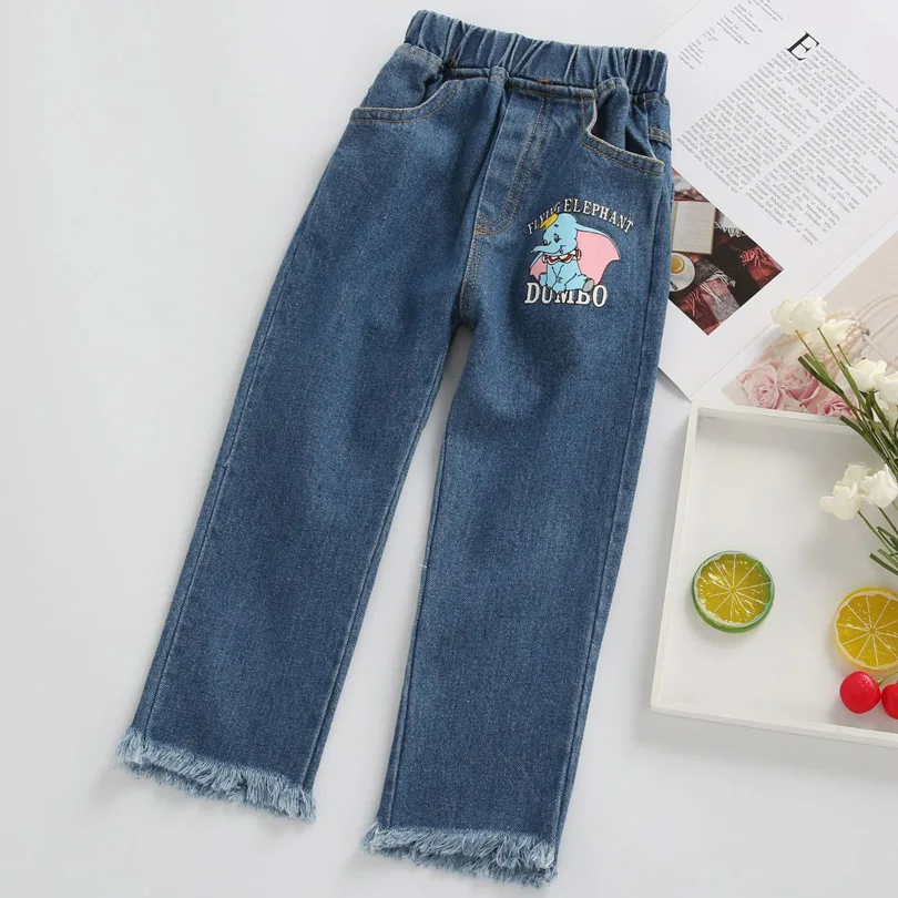 

Cartoon Elephant Pattern Letter Printing Trousers Kid Children Pants Summer Casual Girl Denim Tassel Pant Jeans with Pocket 2-6T