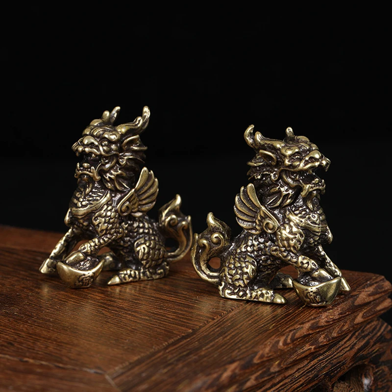 

2PCS Pure Copper Unicorn Ornaments Home Decoration Crafts Town House Lucky Office Feng Shui Ornaments Desktop Decor Craft Gifts