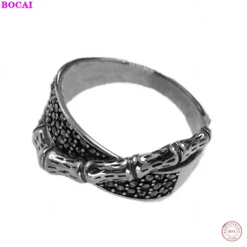 

BOCAI S925 sterling silver bamboo ring for women Thai silver retro fashion men and women personality index finger ring