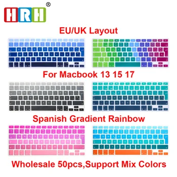 

HRH Wholesale 50pcs EU/UK Spanish ESP Rainbow Silicone Keyboard Cover Keypad Skin Protector for Macbook Air Pro Retina 13 15 17