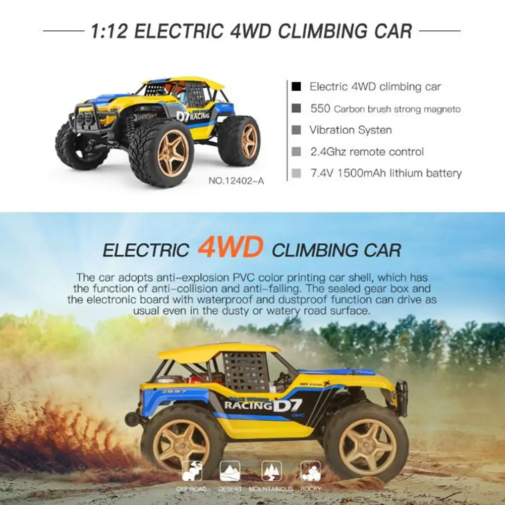 

Funny Mini Radio EWltoys 1/12 12402-A 4WD 2.4G RC car models high speed 45km / h remote control car model vehicle off-road toy
