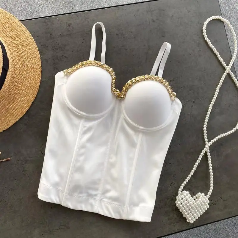 

Женский укороченный топ Cupnaya в Корейском стиле с металлическими цепочками, привлекательный приталенный бюстье пуш-ап, Женский корсет, Бралетт, майка, Корректирующее белье