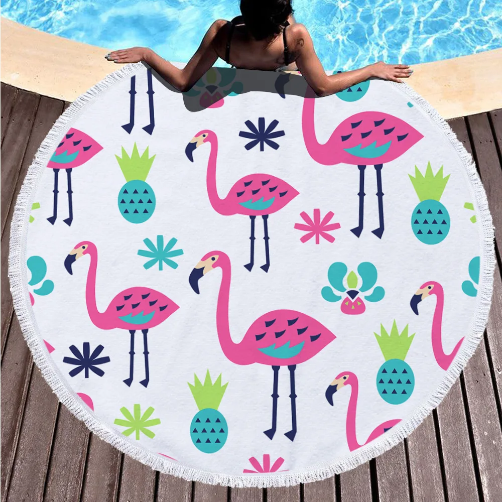 

Flamingo Hawaiian Style Beach Towel Super Absorbent Large Size Swimming Pool Microfiber Towel Fashion Blanket with Tassel