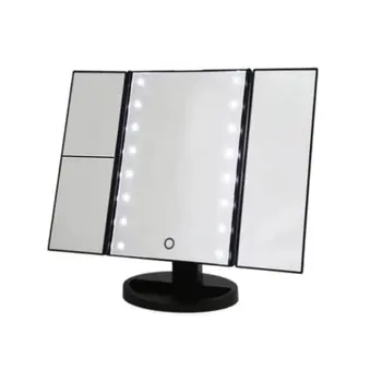 

Adjustable Brightness Employee Three-sided Mirror Led Light Makeup Desktop Three-sided Folding Round Chassis Beads