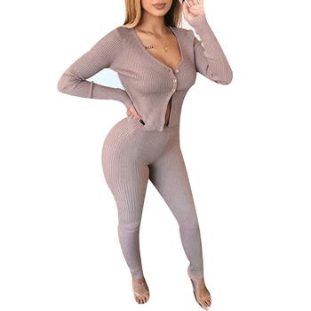 

Sports Two Sets Cardigan Blouse Leggings Suit Female Autumn Winter Temperament Sexy Fitness Running Casual Knitting Suit