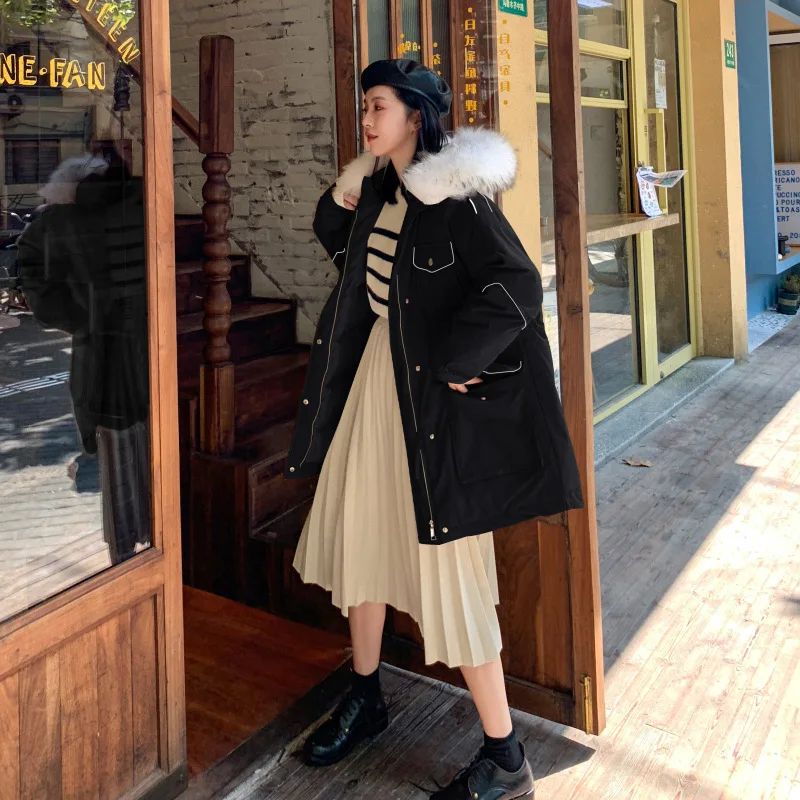 

Photo Shoot Black And White with Pattern down Jacket Cotton-padded Clothes Women's Mid-length 2019 Winter New Style Korean-style