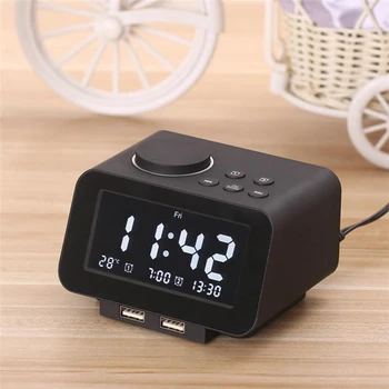 

K8 Bluetooth Speaker Snooze Alarm Clock with Temperature LED Display FM Radio Dual USB Charging Port for Iphone Samsung Tablet U