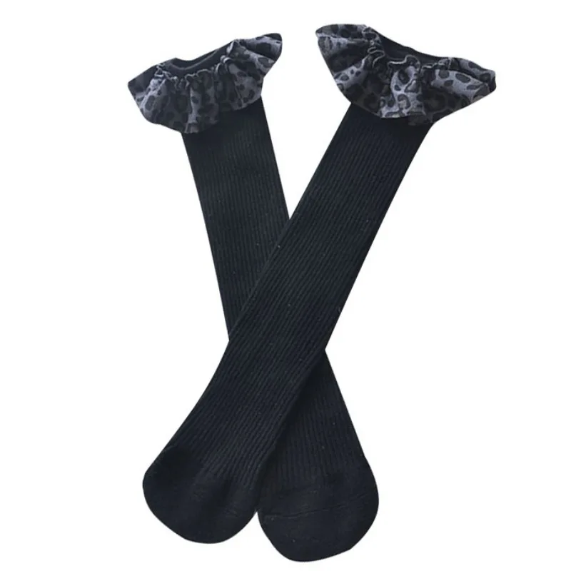 Милые носки для маленьких девочек длинные хлопковые носки с леопардовым принтом вечерние мягкие гетры для малышей