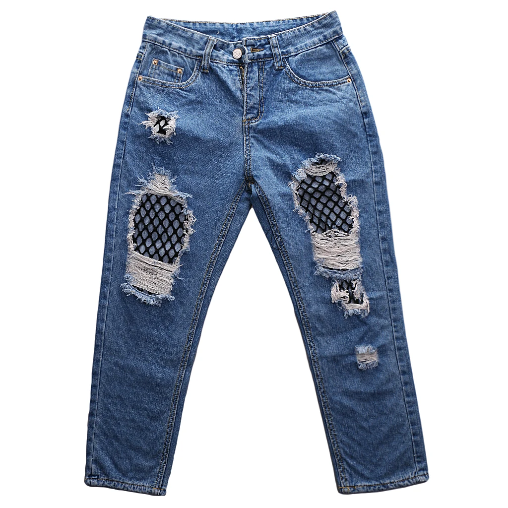 Womens Ripped Torn Distressed Leg Denim Jeans Ankel Ladies Trouser Pants